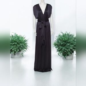 Halston Heritage Shirred Shoulder Long Dress Black sleeveless jersey Maxi Small